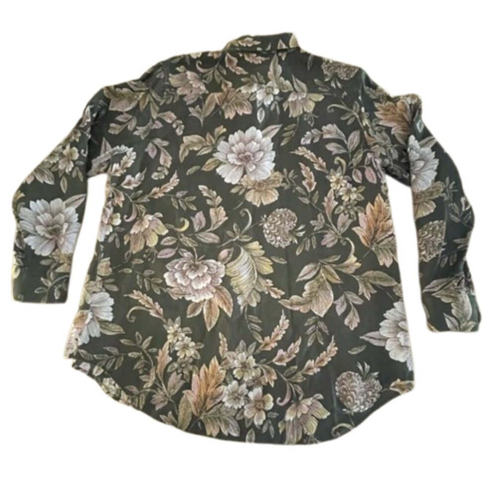 Lauren Ralph Lauren Linen Floral Blouse Olive Button Down Cottagecore XL - Picture 4 of 10